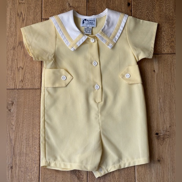 Monday’s Child Vintage Pale Yellow Romper size 9 Months - Picture 1 of 8